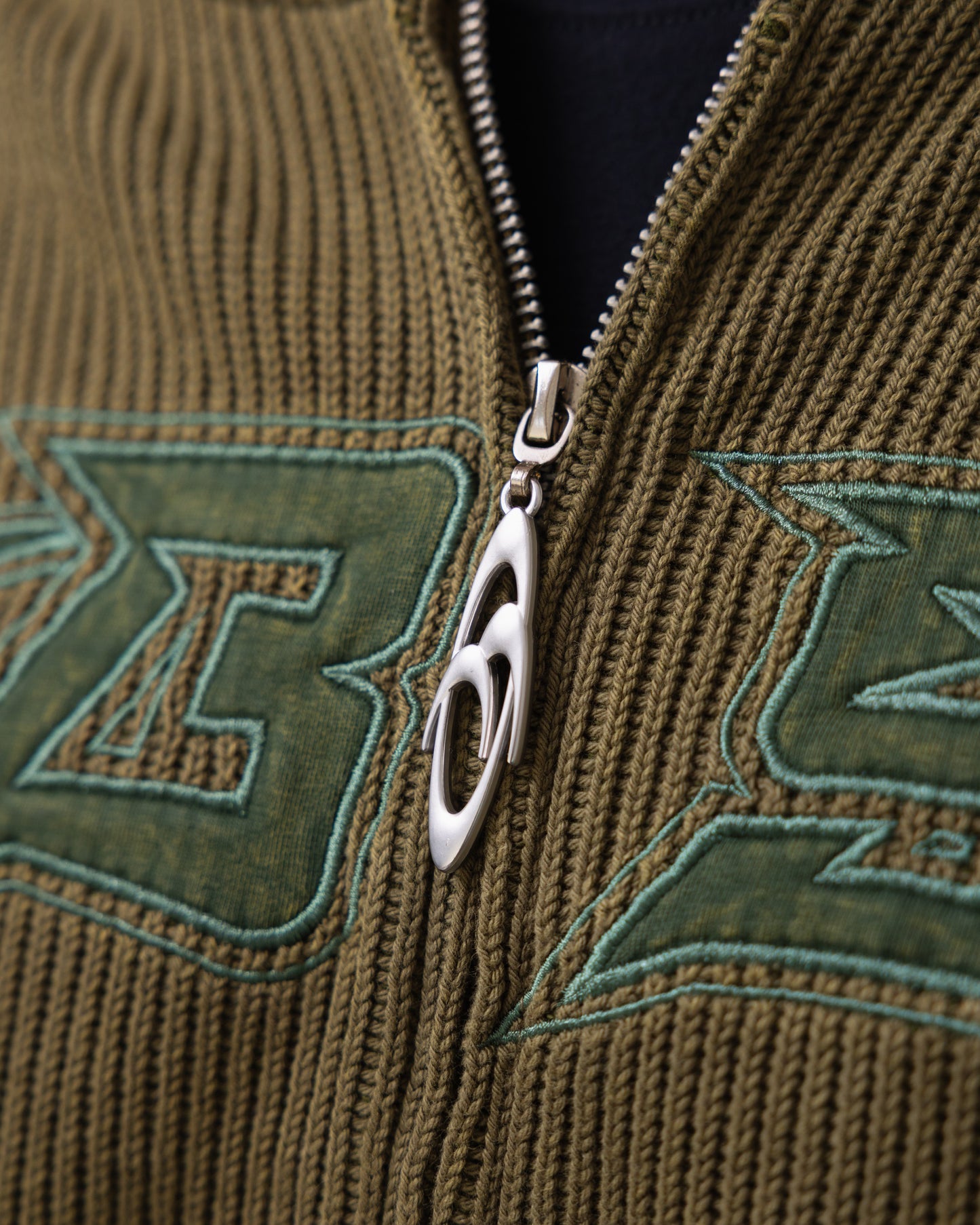 Navy Green Distressed Zip-up Hoodie