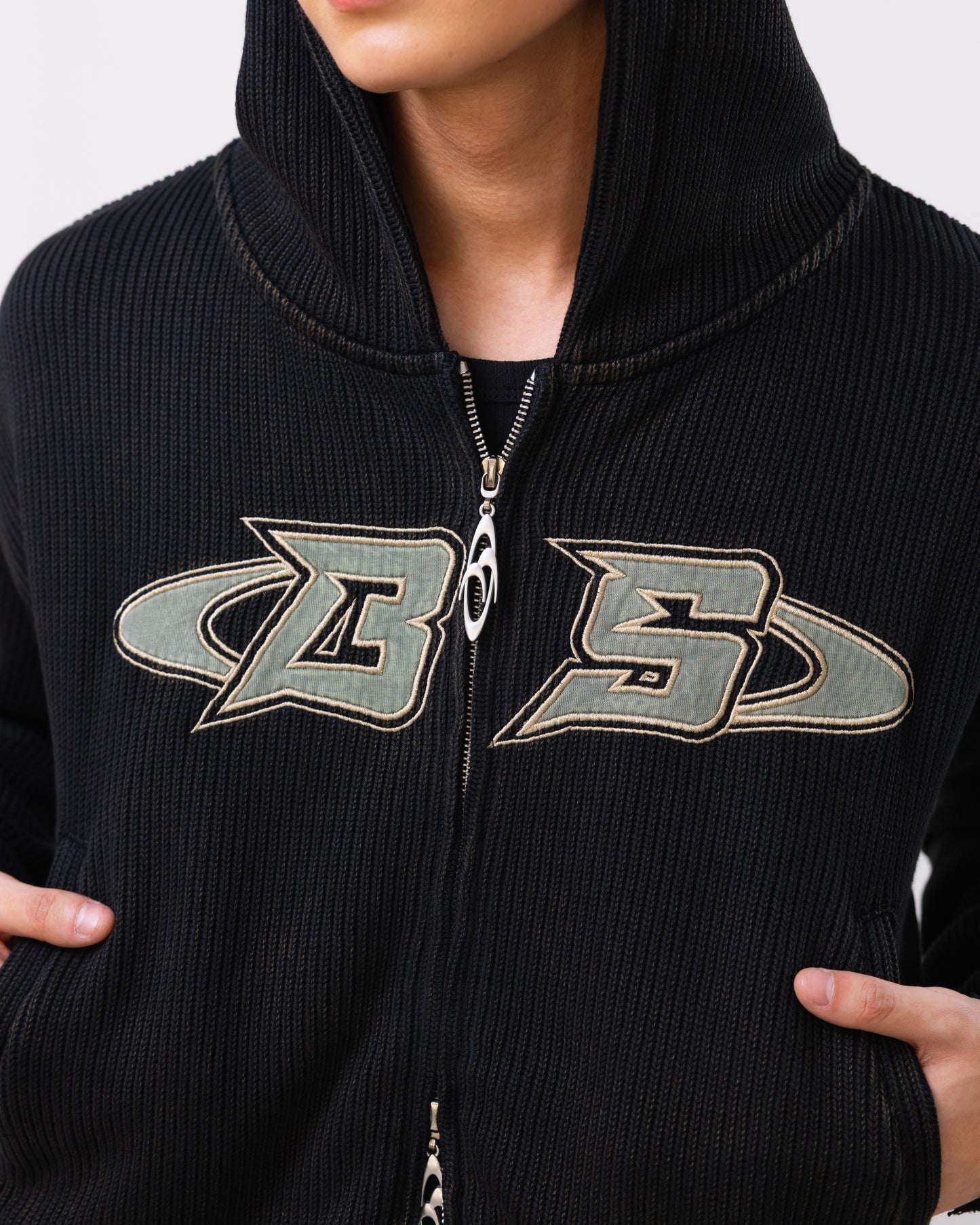 Smoke Black Distressed Zip-up Hoodie