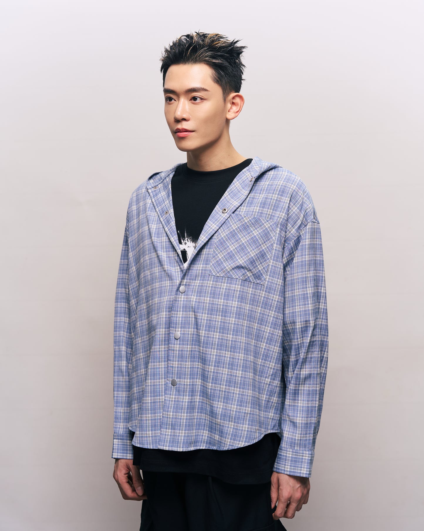 BREAKING SYSTEM BLUE PLAID HOOD SHIRT
