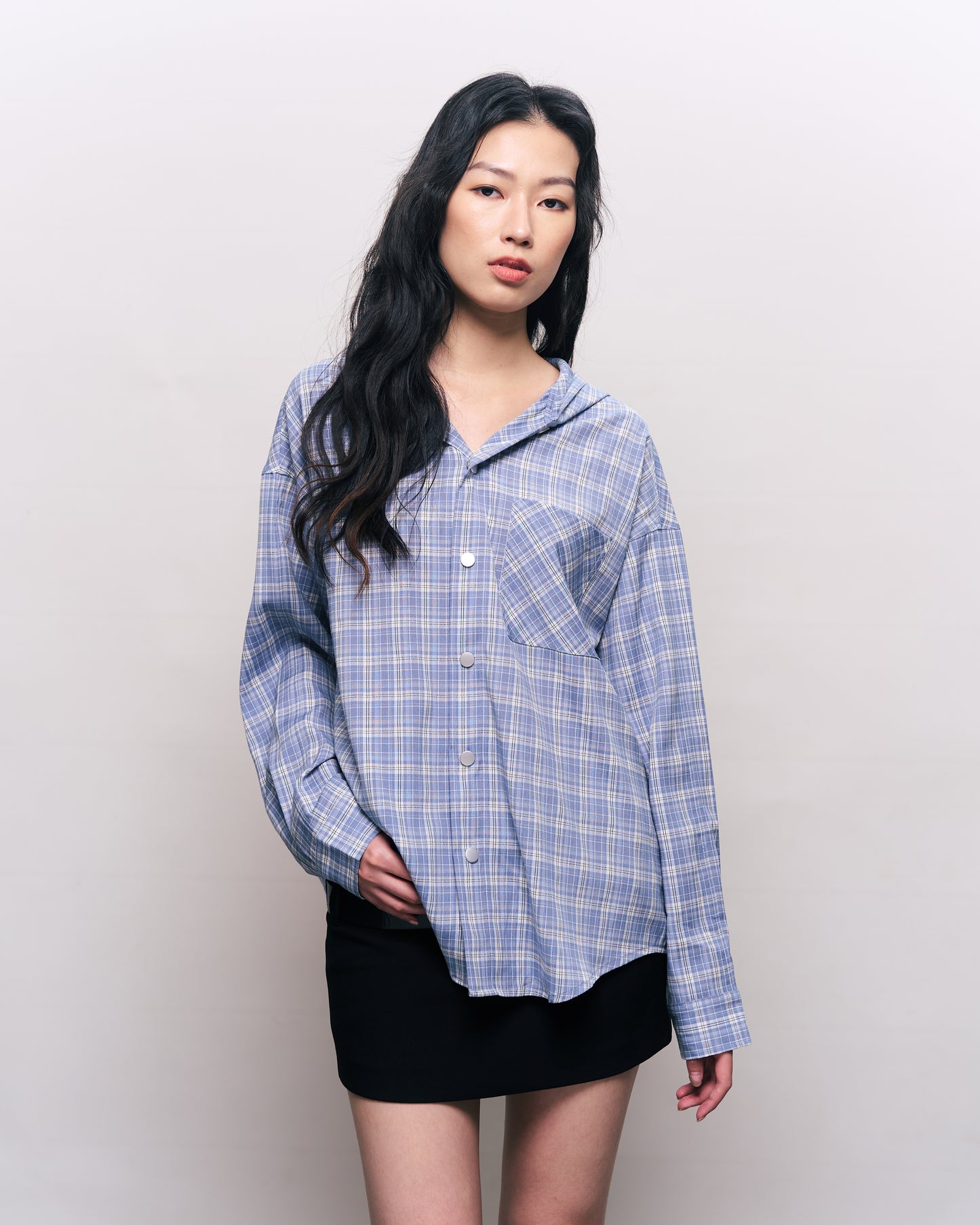 BREAKING SYSTEM BLUE PLAID HOOD SHIRT