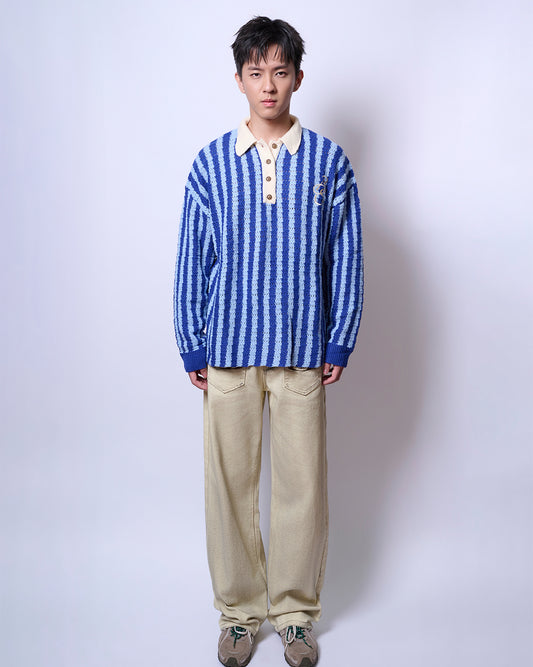 Breaking System Blue Striped Knit Long Sleeve