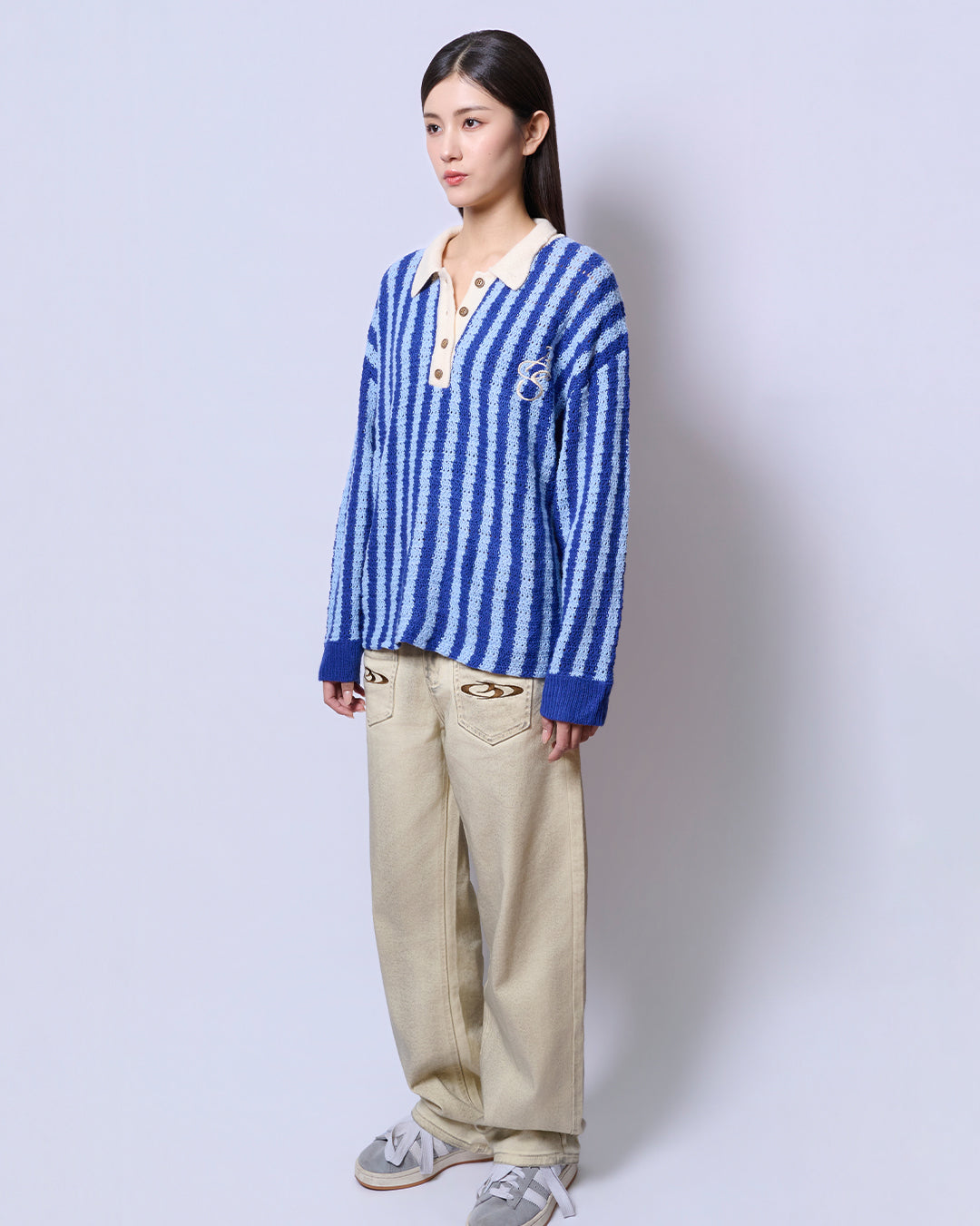 Breaking System Blue Striped Knit Long Sleeve