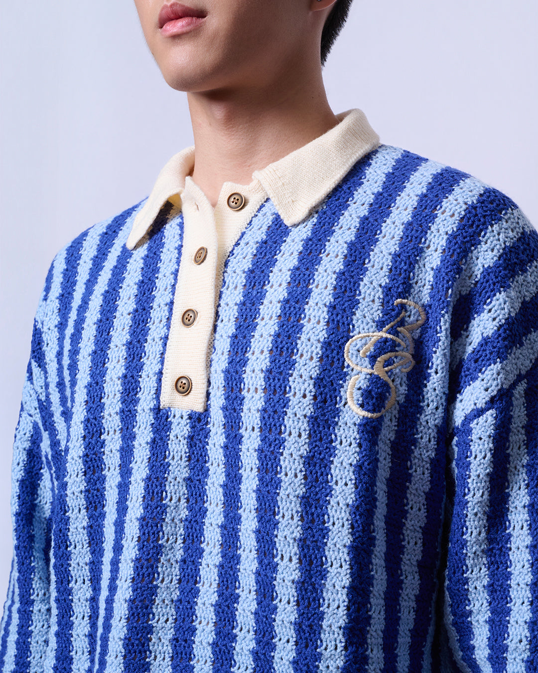 Breaking System Blue Striped Knit Long Sleeve
