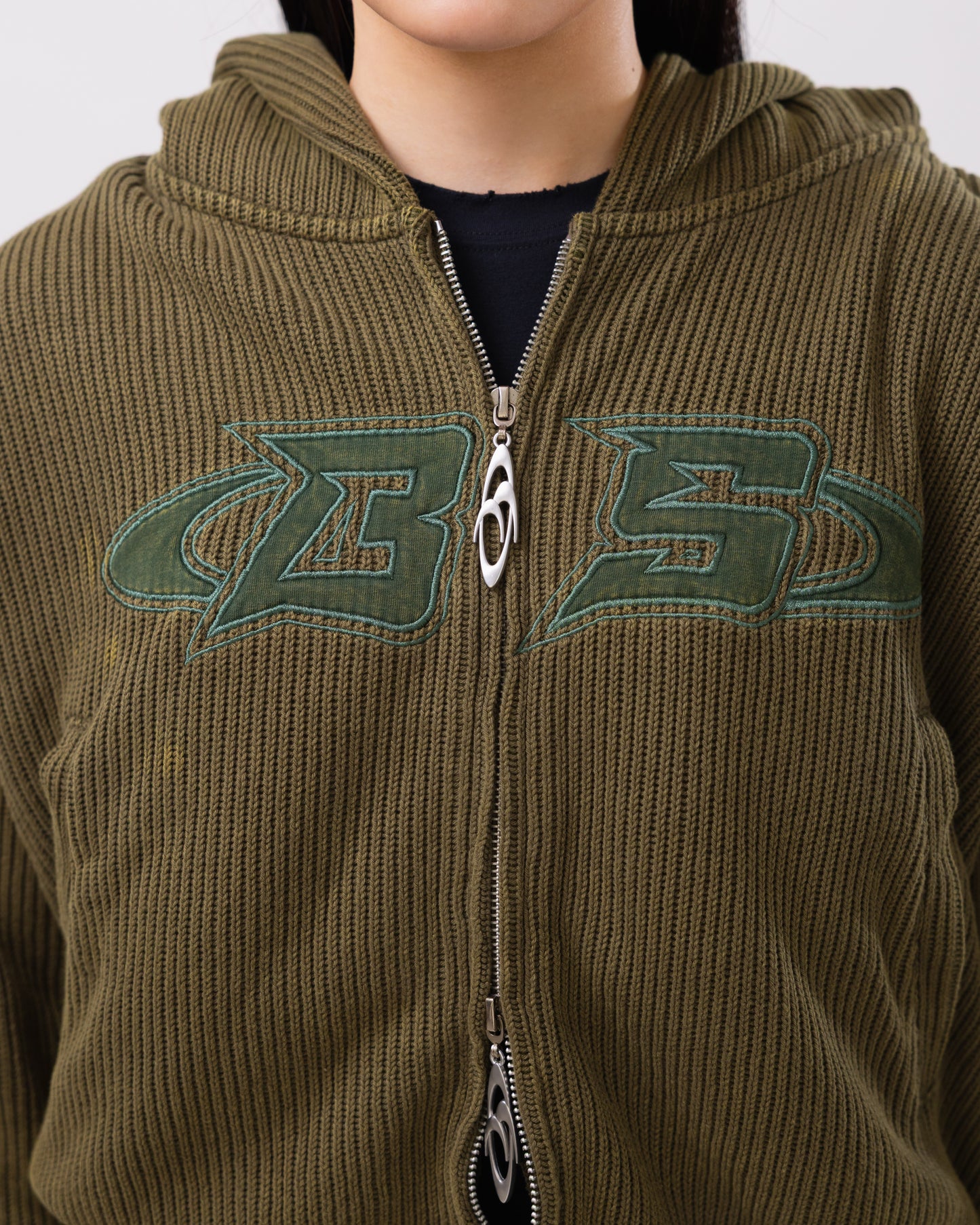 Navy Green Distressed Zip-up Hoodie