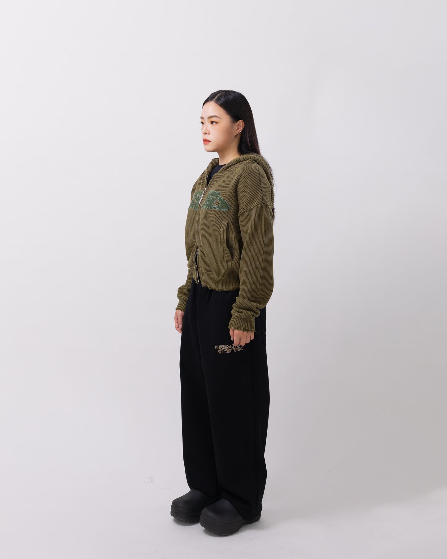 Navy Green Distressed Zip-up Hoodie