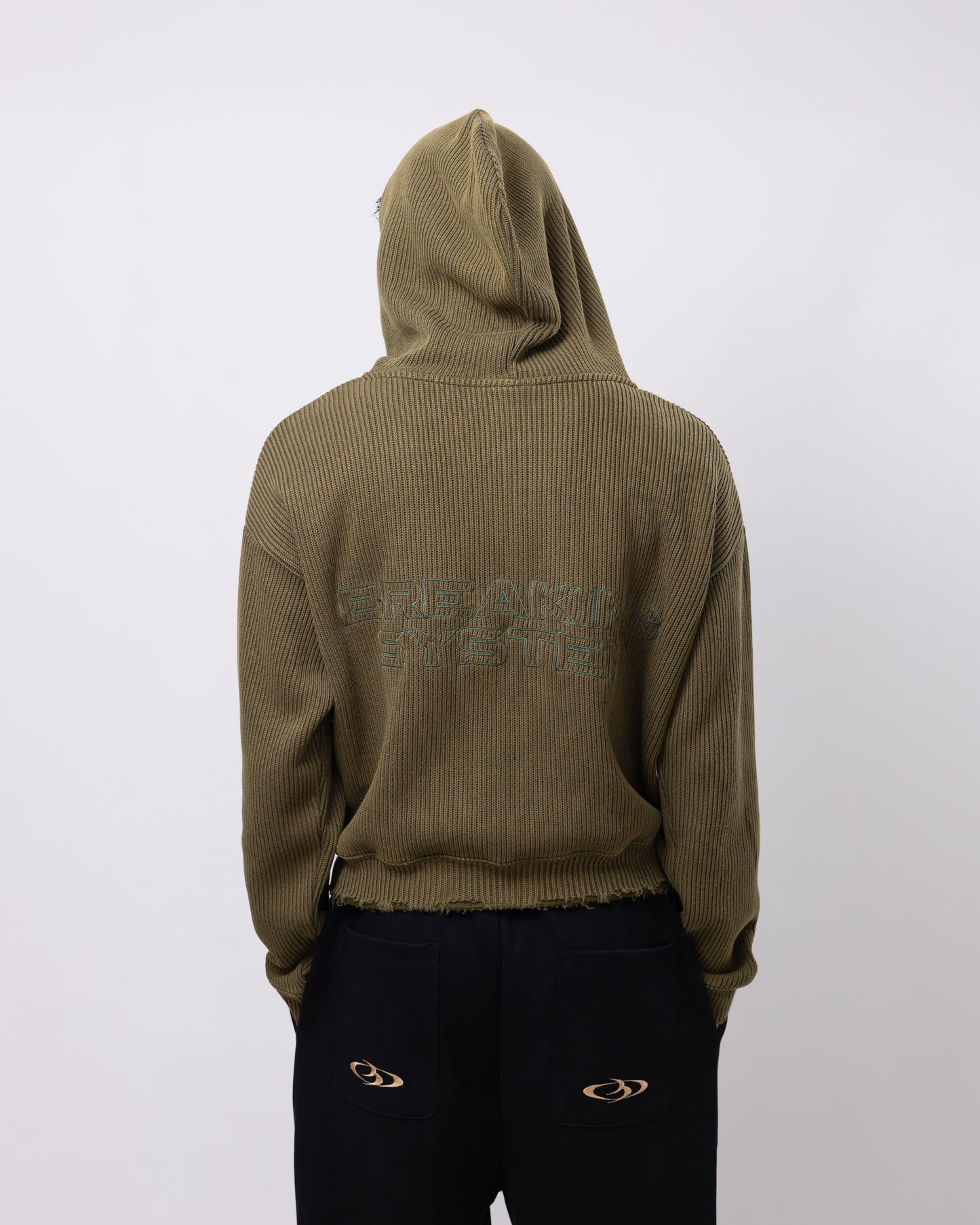 Navy Green Distressed Zip-up Hoodie