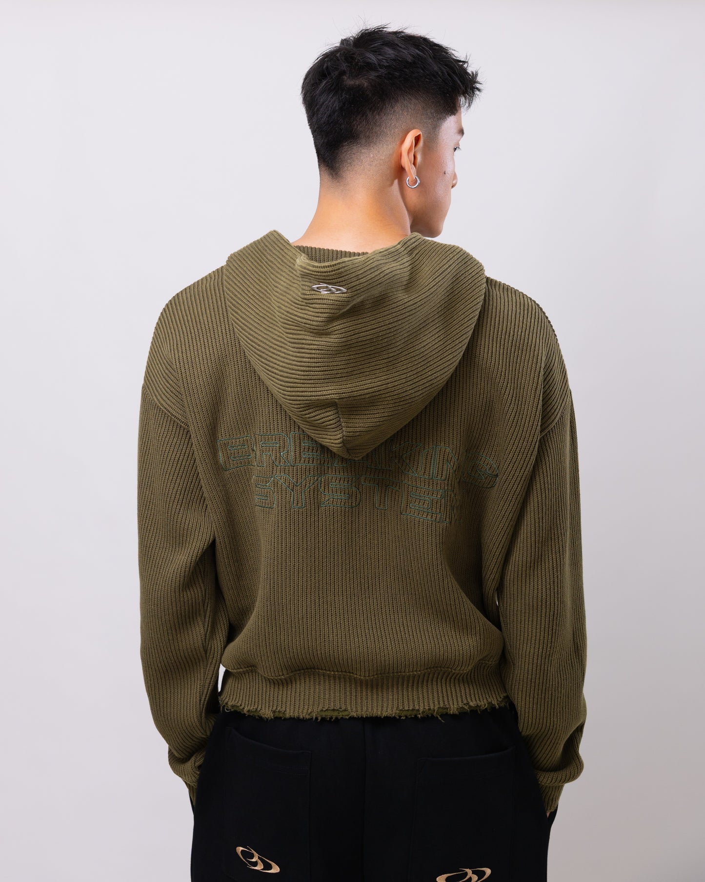 Navy Green Distressed Zip-up Hoodie