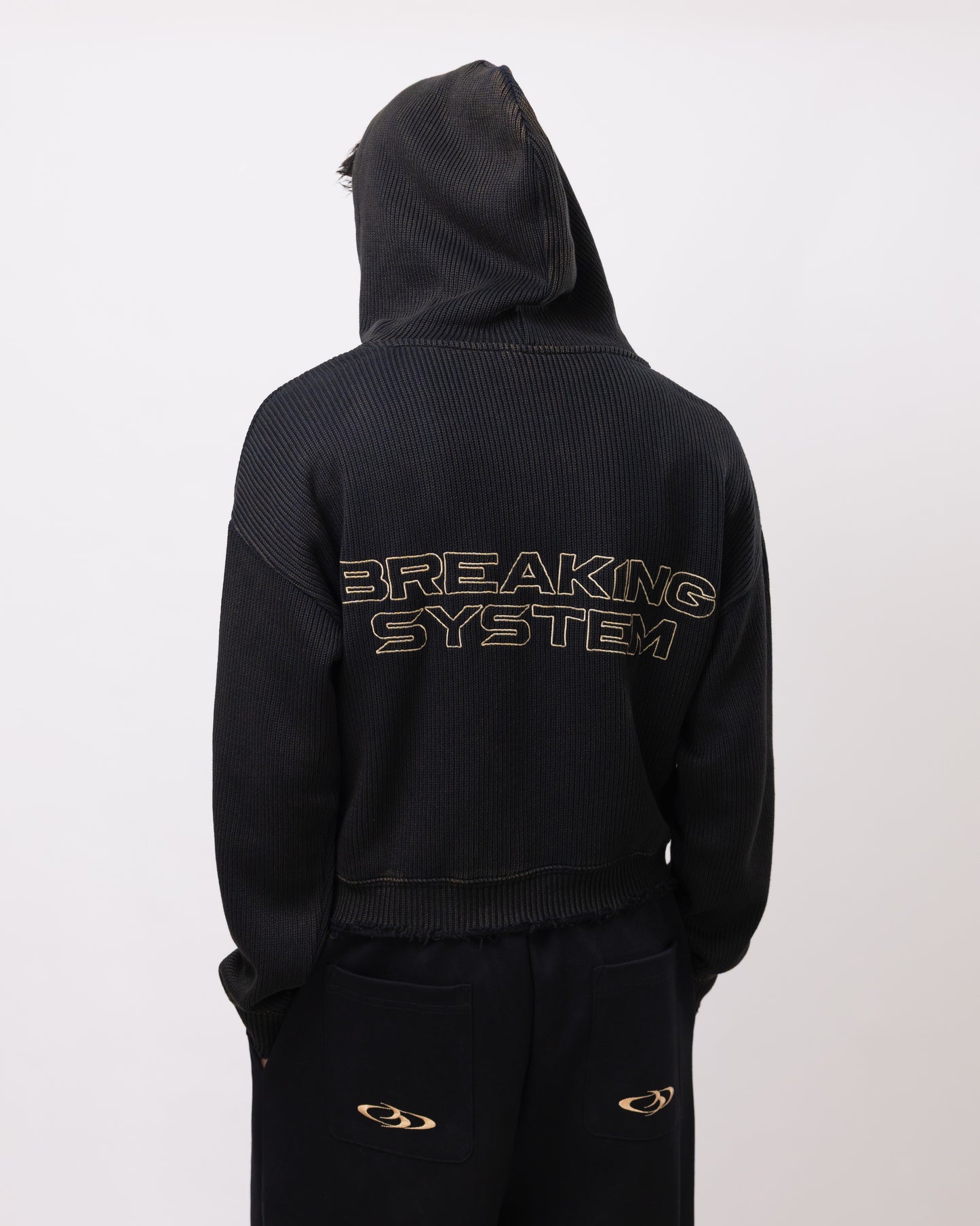 Smoke Black Distressed Zip-up Hoodie