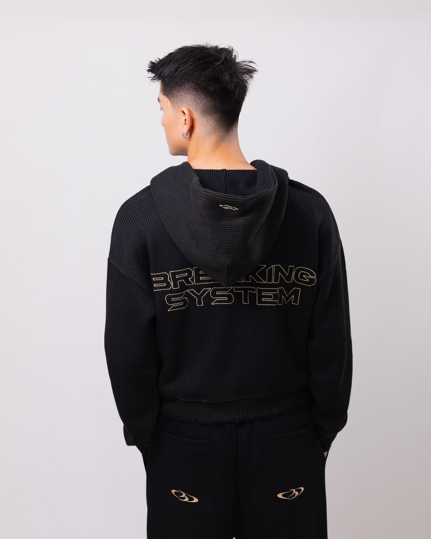 Smoke Black Distressed Zip-up Hoodie
