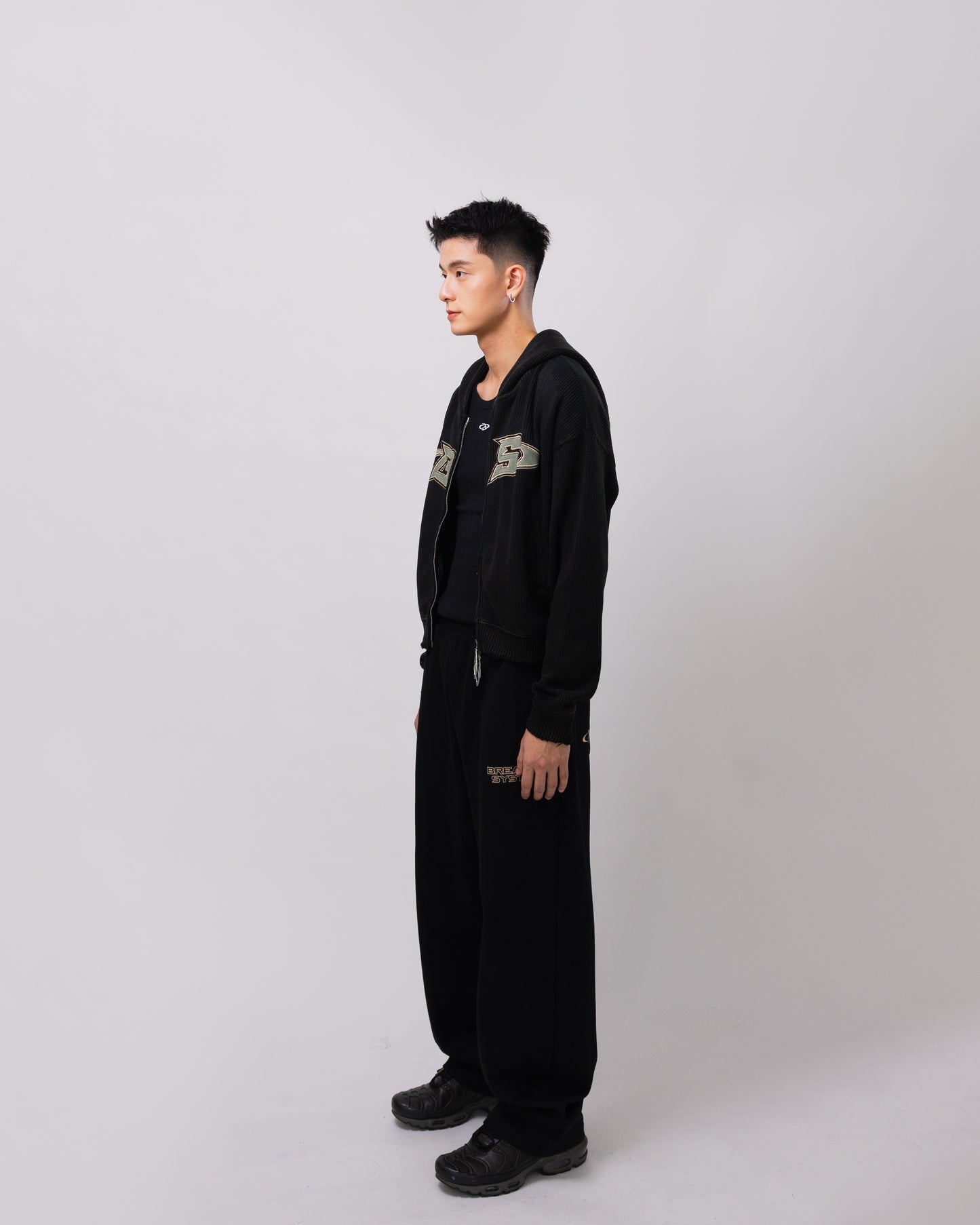 Smoke Black Distressed Zip-up Hoodie