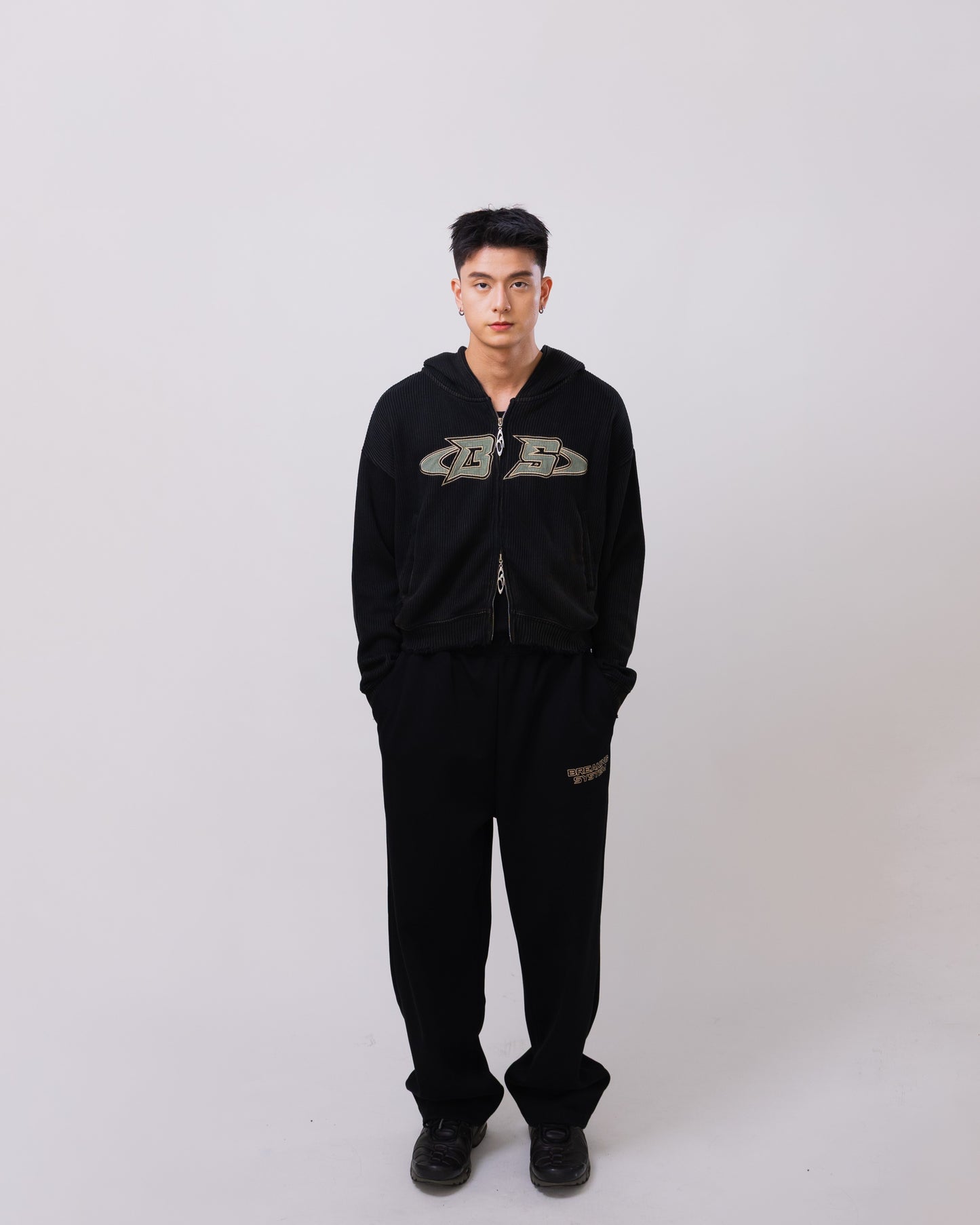 Smoke Black Distressed Zip-up Hoodie