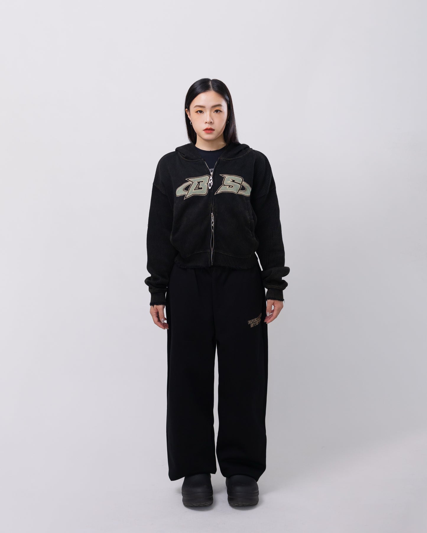 Smoke Black Distressed Zip-up Hoodie