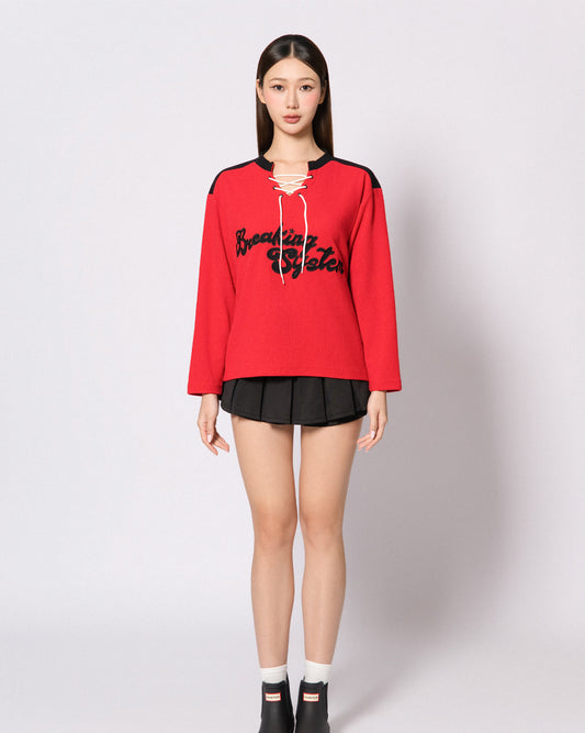 BREAKING SYSTEM WAFFLE DRAWSTRING LONG SLEEVE TOP