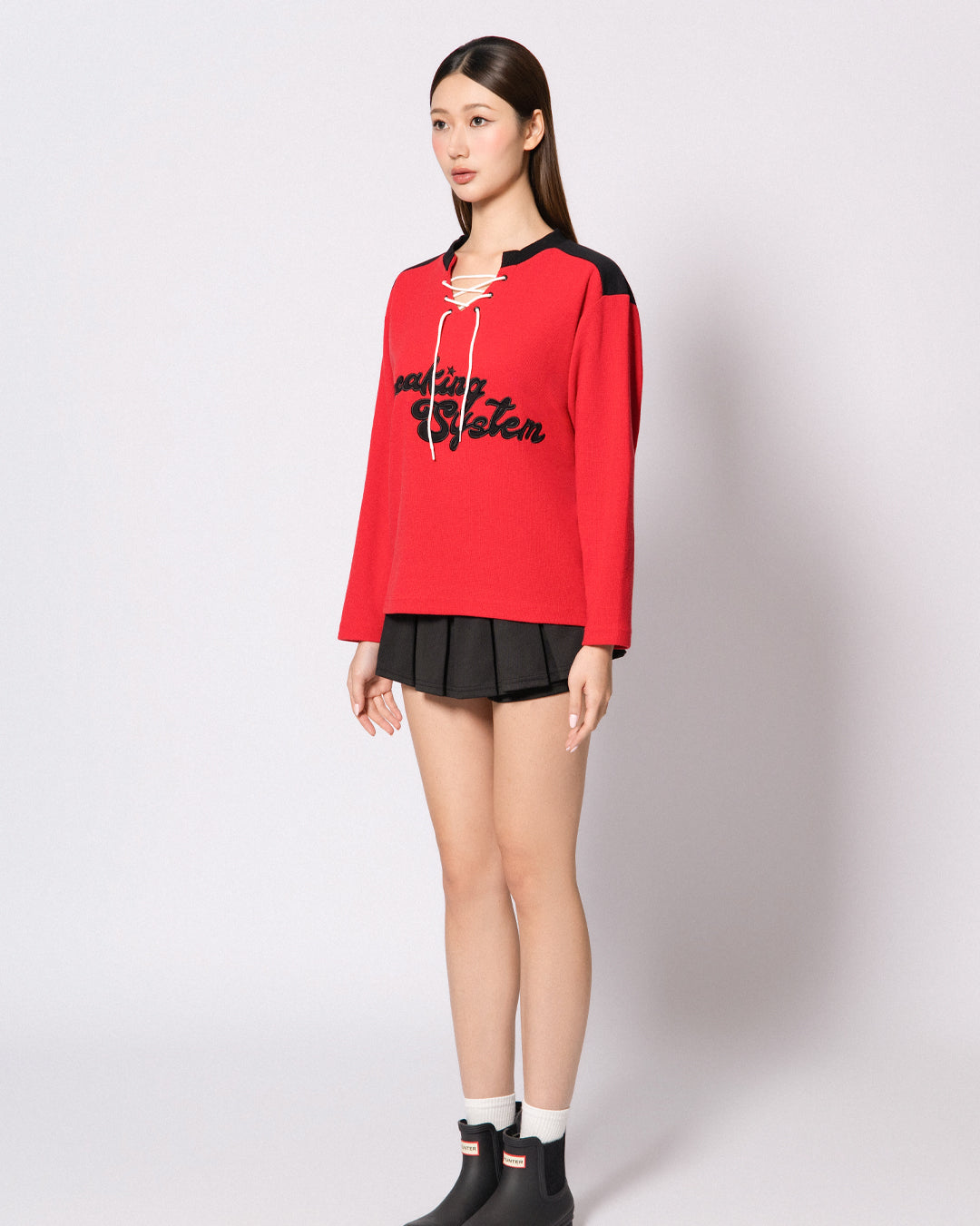 BREAKING SYSTEM WAFFLE DRAWSTRING LONG SLEEVE TOP