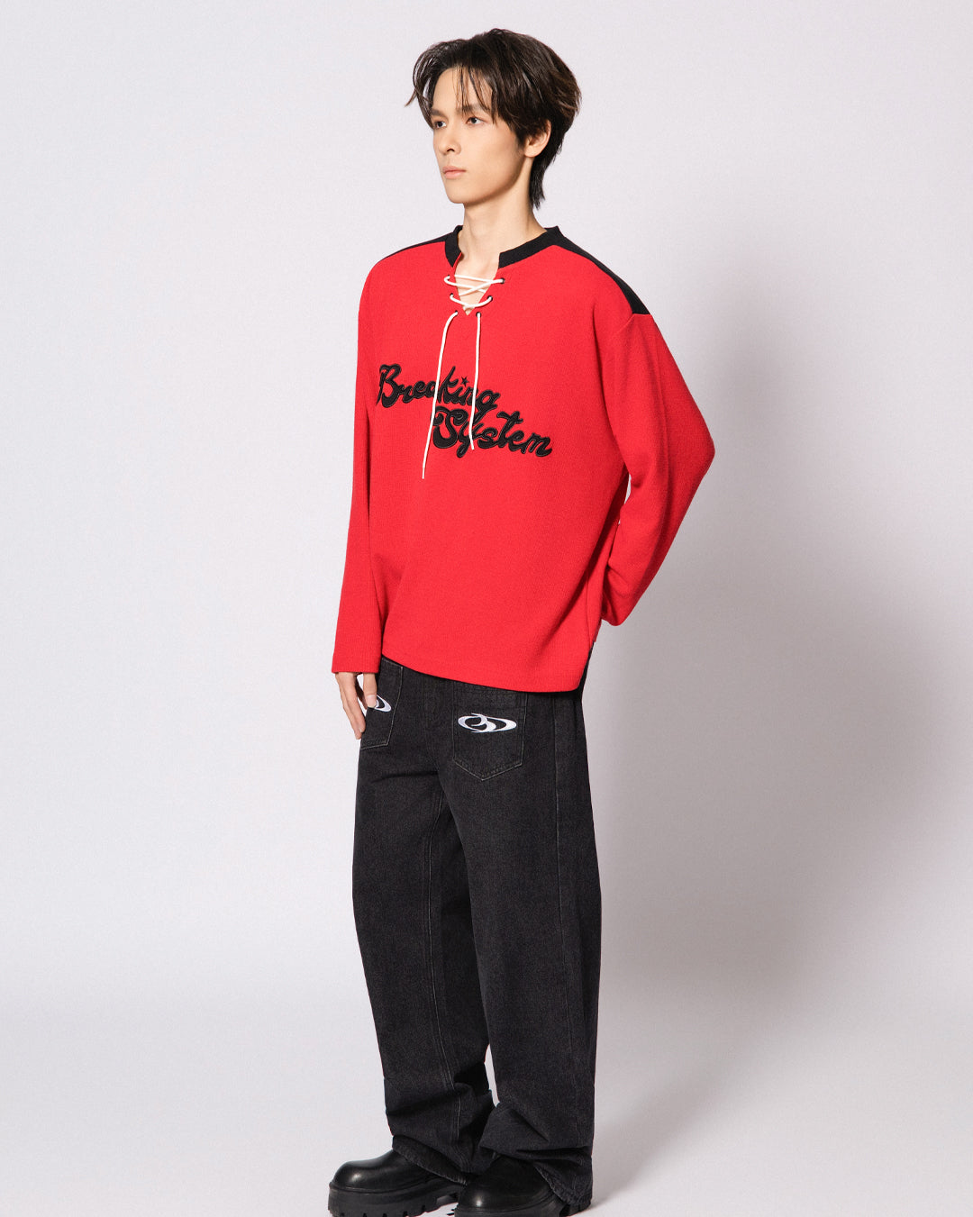 BREAKING SYSTEM WAFFLE DRAWSTRING LONG SLEEVE TOP