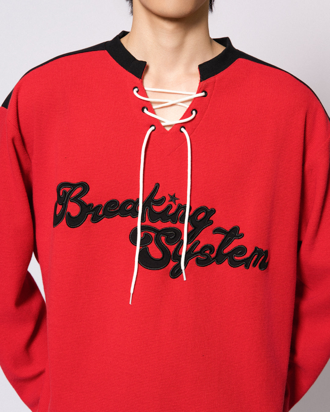 BREAKING SYSTEM WAFFLE DRAWSTRING LONG SLEEVE TOP