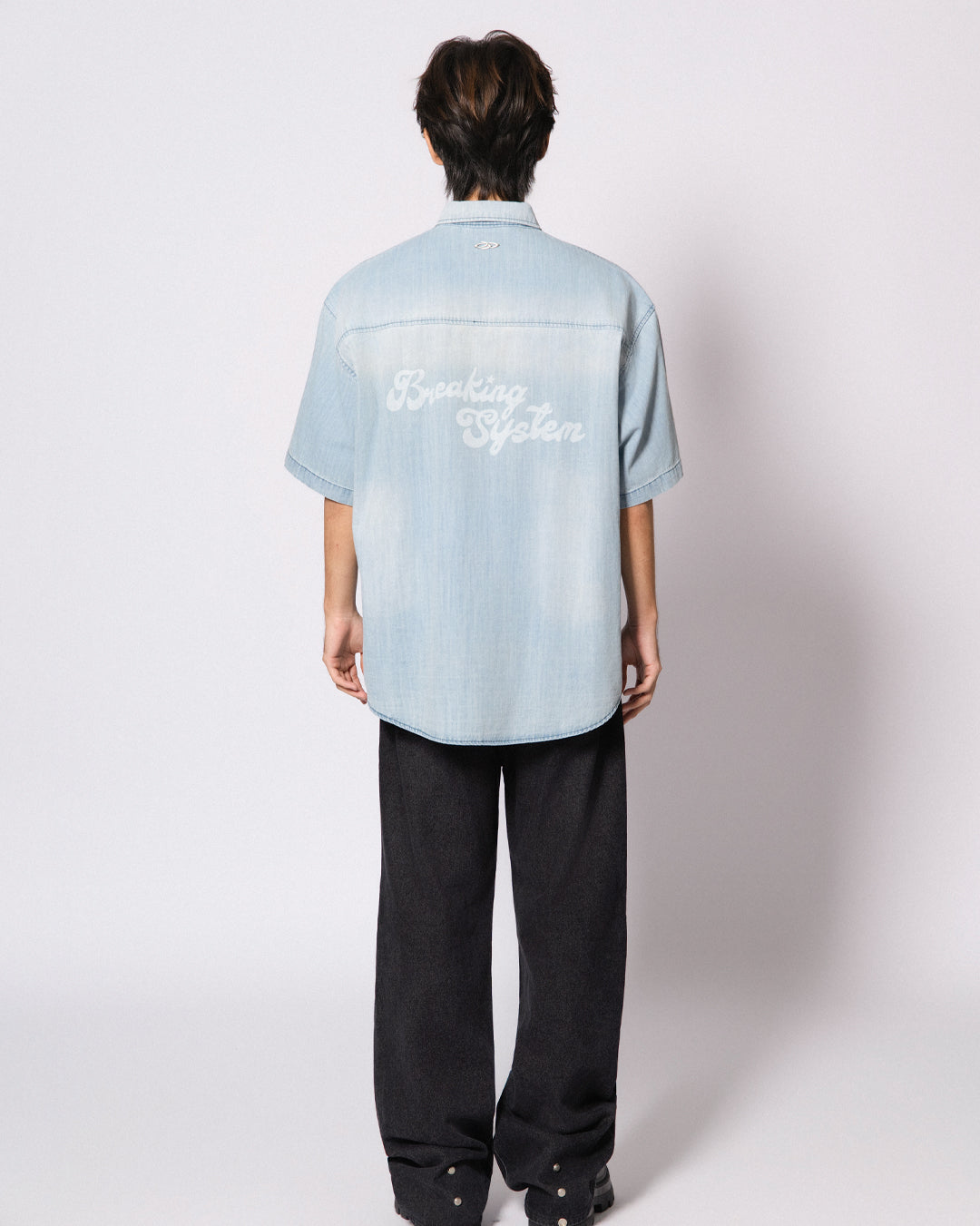 BREAKING SYSTEM PAINT SPRAY DENIM SHORT SLEEVE SHIRT