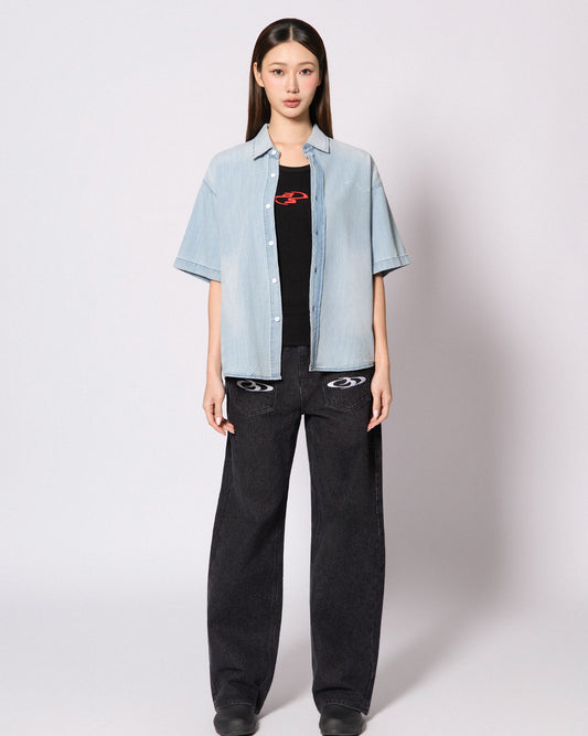 BREAKING SYSTEM PAINT SPRAY DENIM SHORT SLEEVE SHIRT