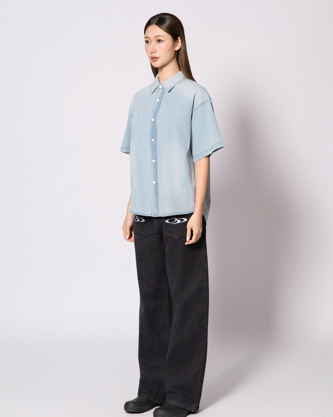 BREAKING SYSTEM PAINT SPRAY DENIM SHORT SLEEVE SHIRT