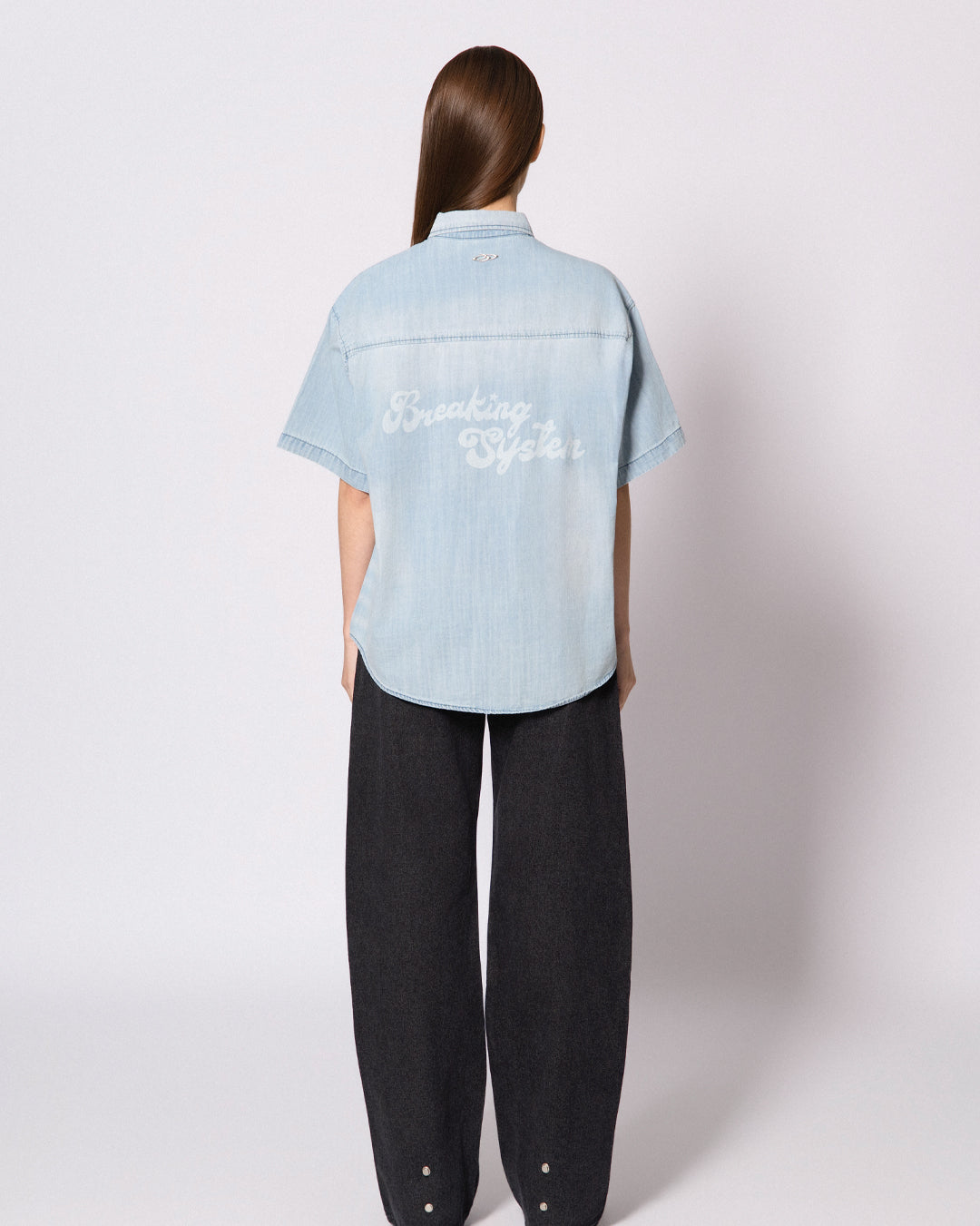 BREAKING SYSTEM PAINT SPRAY DENIM SHORT SLEEVE SHIRT