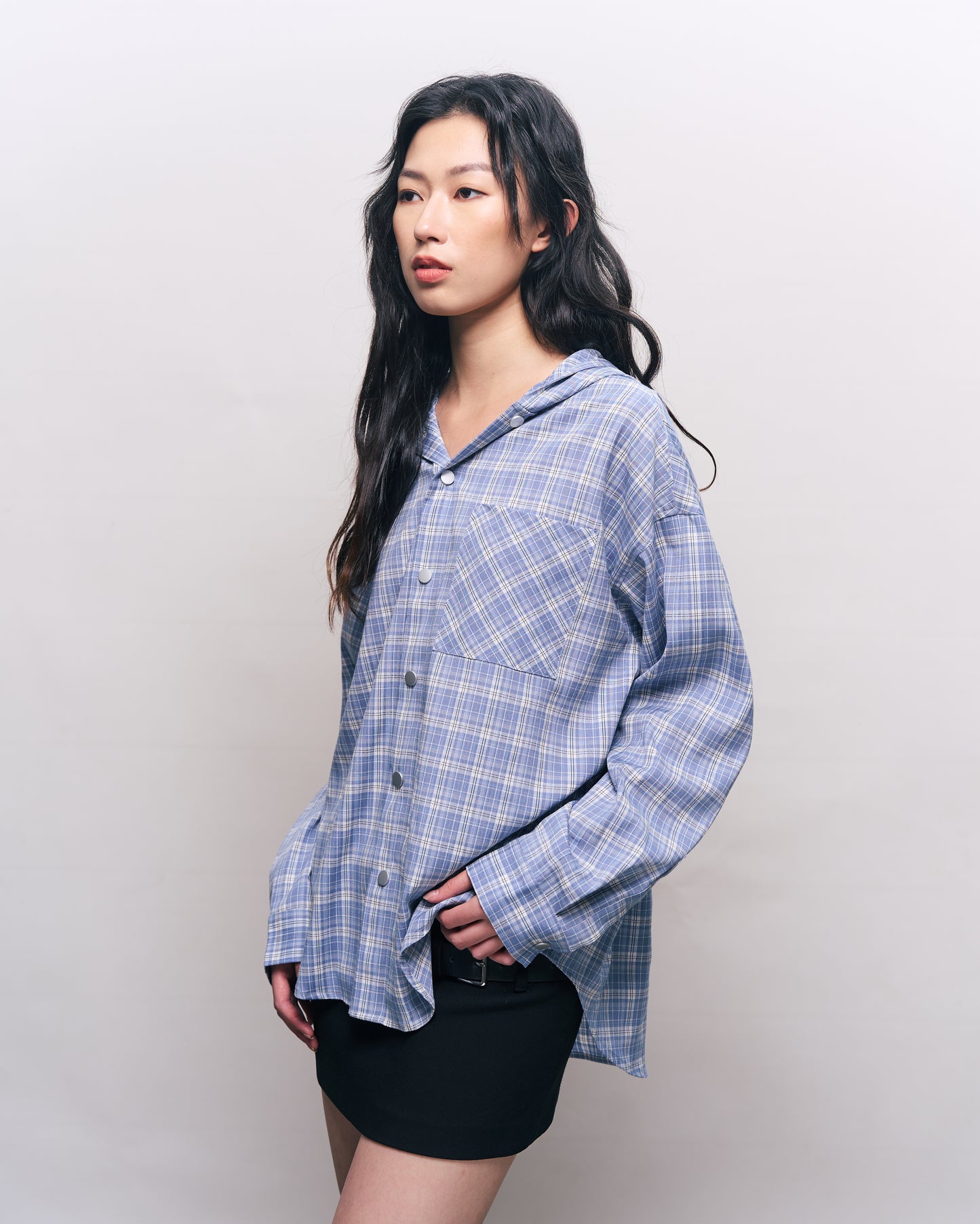 BREAKING SYSTEM BLUE PLAID HOOD SHIRT