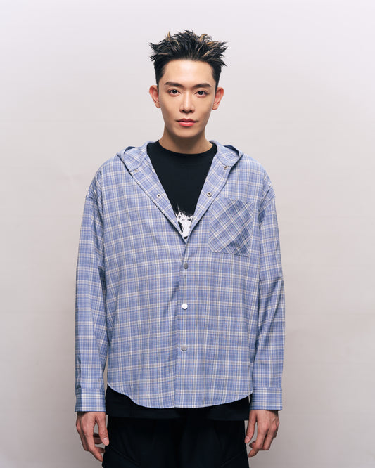 BREAKING SYSTEM BLUE PLAID HOOD SHIRT