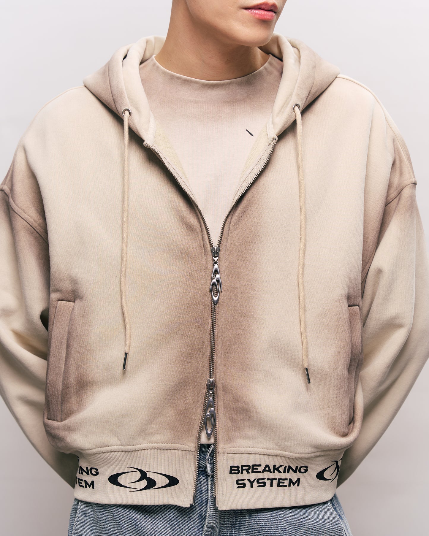 BREAKING SYSTEM BURN BEIGE ZIP UP HOODIE