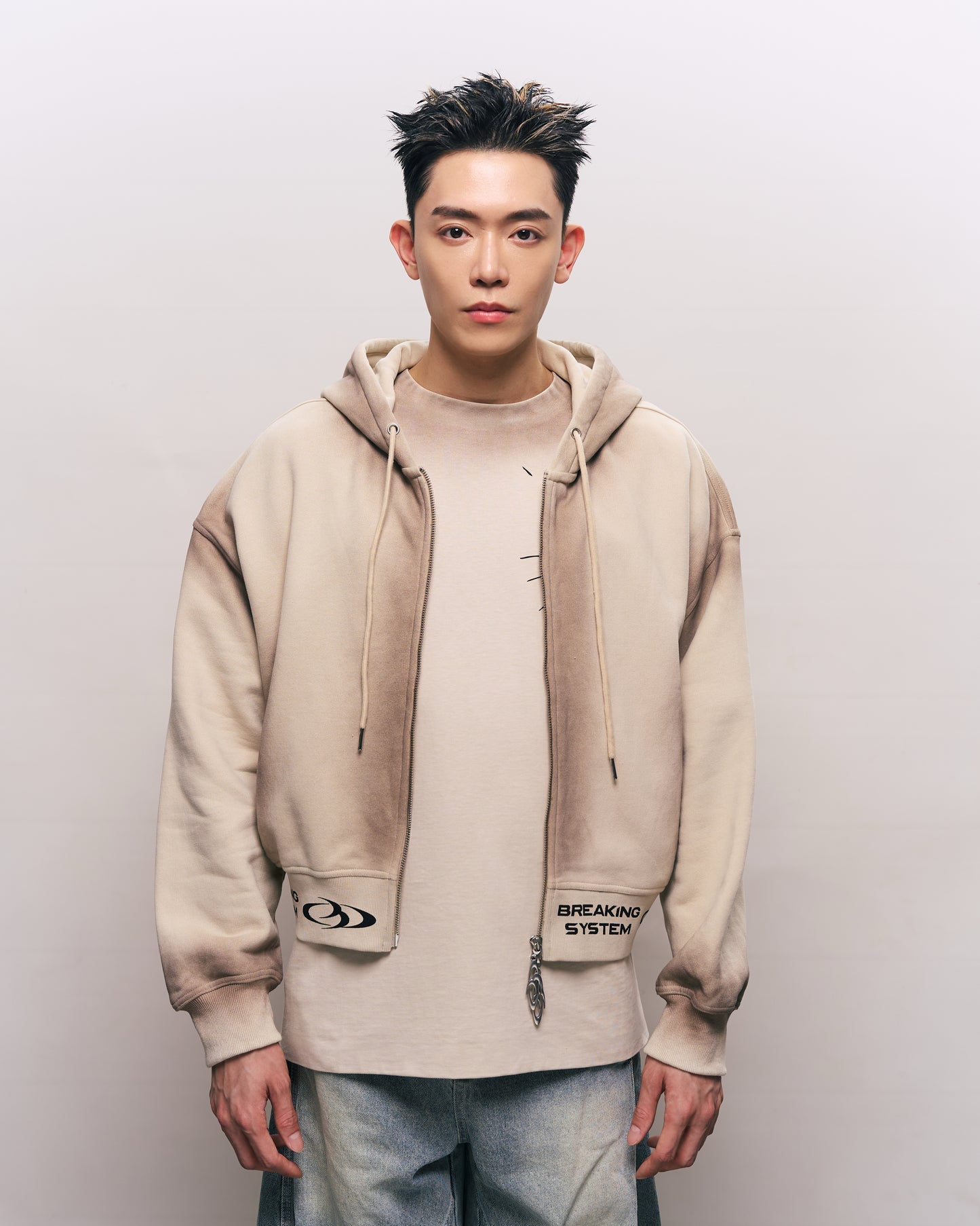 BREAKING SYSTEM BURN BEIGE ZIP UP HOODIE