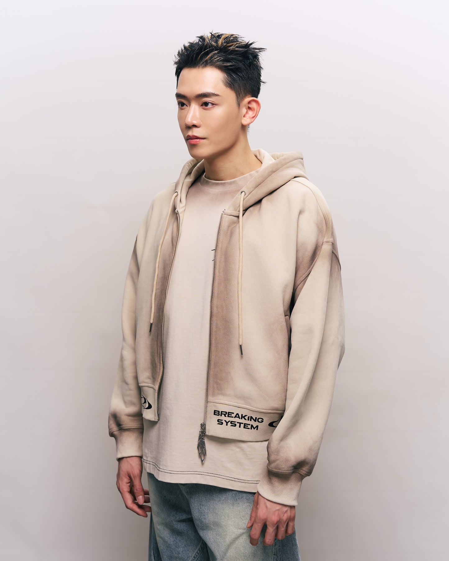 BREAKING SYSTEM BURN BEIGE ZIP UP HOODIE