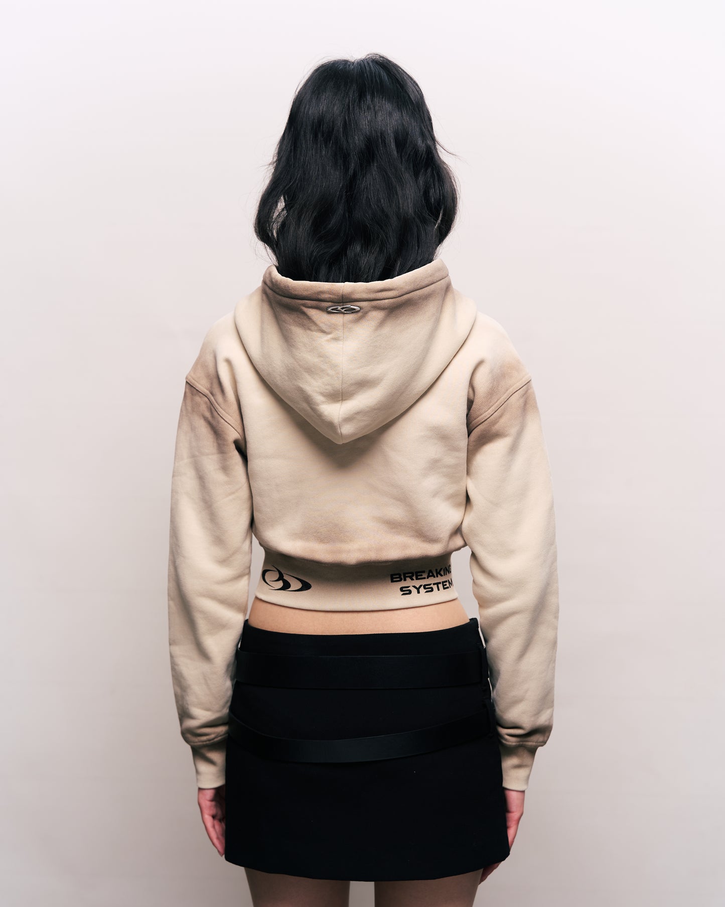 BREAKING SYSTEM BURN BEIGE ZIP UP CROP HOODIE